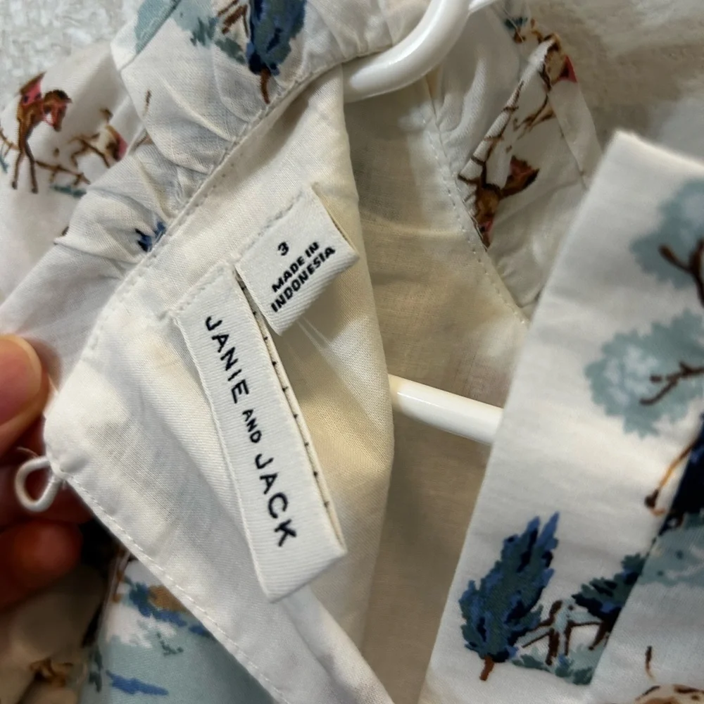 Janie and Jack Equestrian Print Dress - White and Blue - Picture 2 of 3